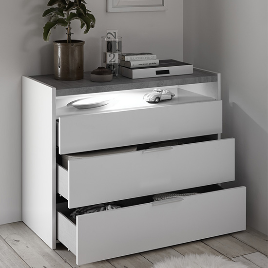 Civic LED Wide Chest Of Drawers Matt White And Cement Effect_2