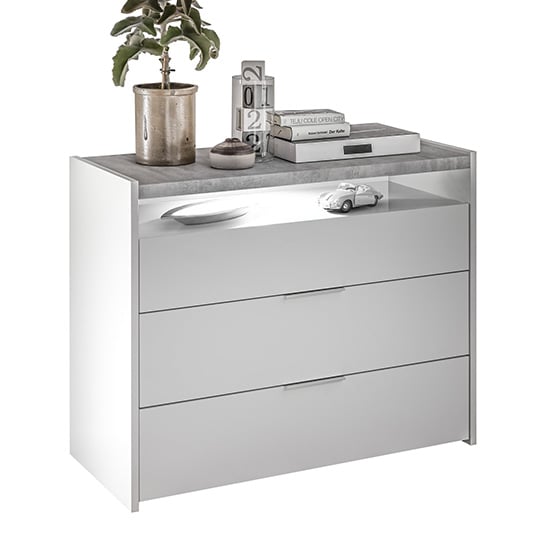Civic LED Wide Chest Of Drawers Matt White And Cement Effect_3