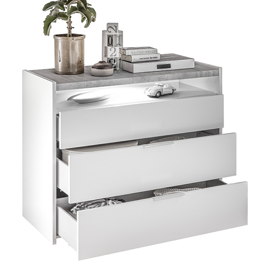 Civic LED Wide Chest Of Drawers Matt White And Cement Effect_4