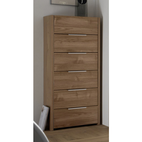 Civic Narrow Chest Of Drawers Stelvio Walnut With 6 Drawers