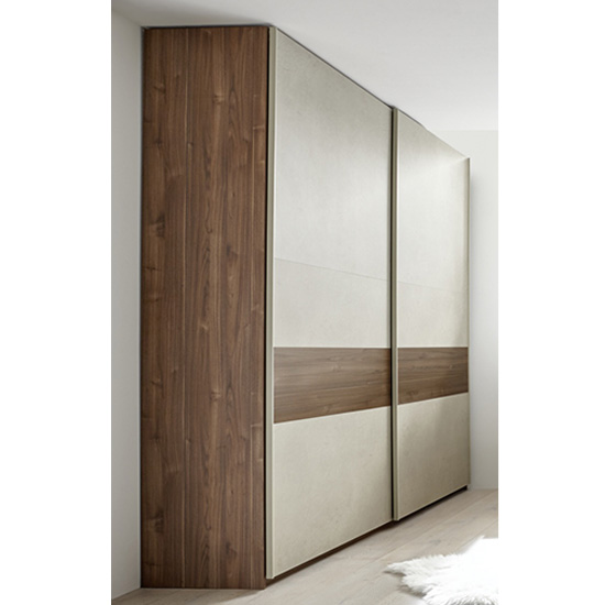 Read more about Civica sliding door tall wardrobe in dark walnut and clay effect