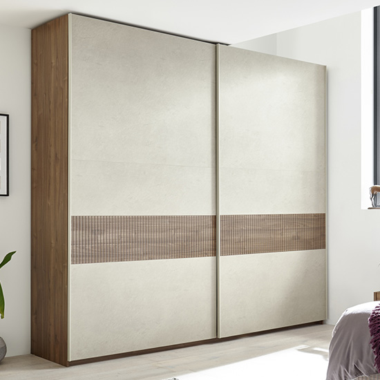 Read more about Civica sliding door tall wardrobe in dark walnut and serigraphed