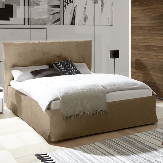 Civico Faux Leather Double Bed In Tobacco Effect