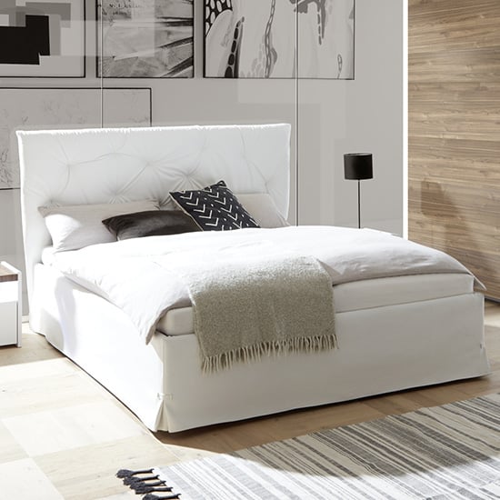 Product photograph of Civico Faux Leather King Size Bed In White from Furniture in Fashion