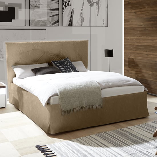 Product photograph of Civico Faux Leather Storage Double Bed In Tobacco Effect from Furniture in Fashion