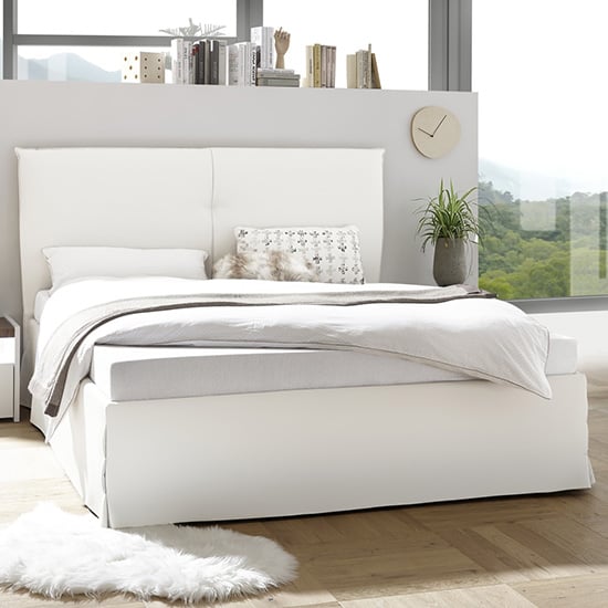 Civics Faux Leather Storage Double Bed In White