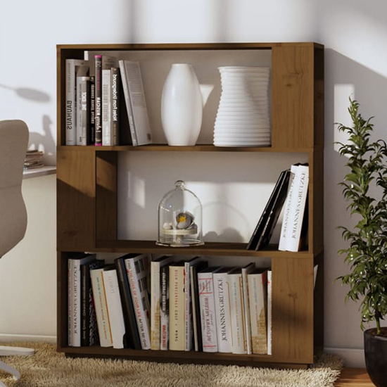 Photo of Civilla pinewood bookcase and room divider in honey brown