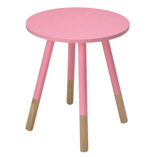 Clacton Round Wooden Side Table In Pink_1
