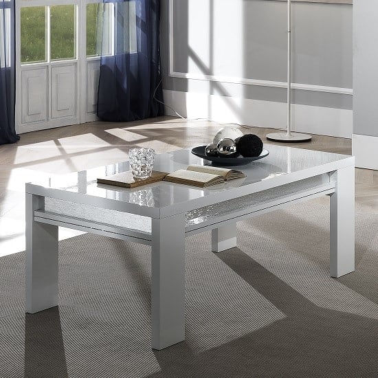 Read more about Claire coffee table in white high gloss and steel effect