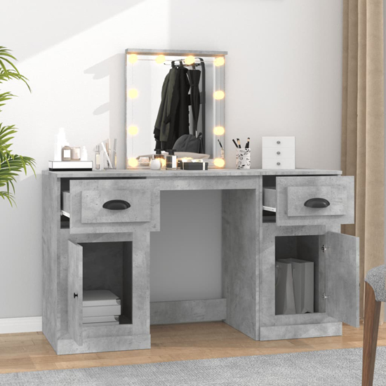 Claire Wooden Dressing Table In Concrete Effect With LED Lights