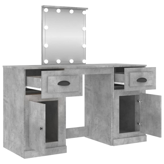 Claire Wooden Dressing Table In Concrete Effect With LED Lights