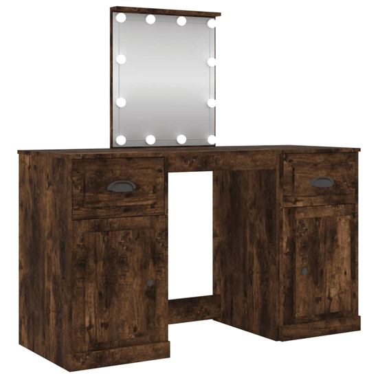 Claire Wooden Dressing Table In Smoked Oak With LED Lights