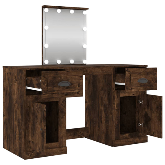 Claire Wooden Dressing Table In Smoked Oak With LED Lights