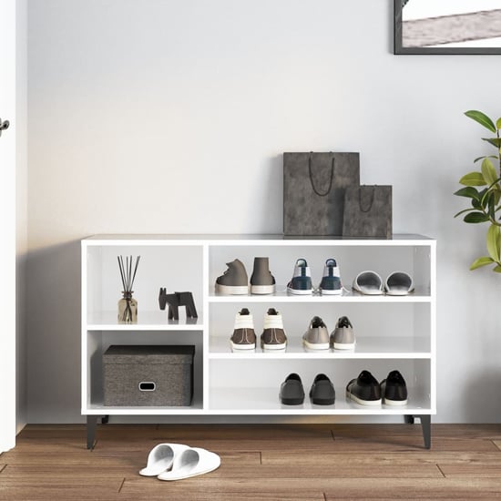 Product photograph of Clanton High Gloss Shoe Storage Bench In White from Furniture in Fashion