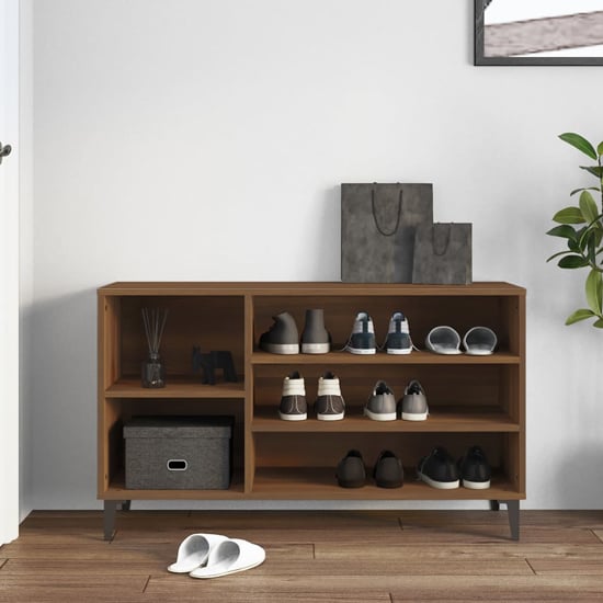 Product photograph of Clanton Wooden Shoe Storage Bench In Brown Oak from Furniture in Fashion