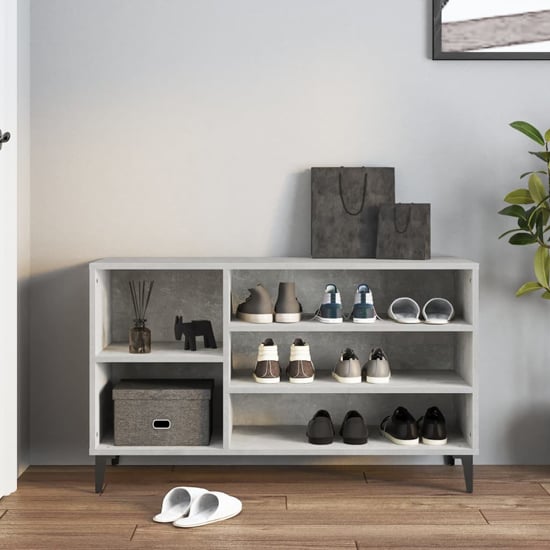 Photo of Clanton wooden shoe storage bench in concrete effect