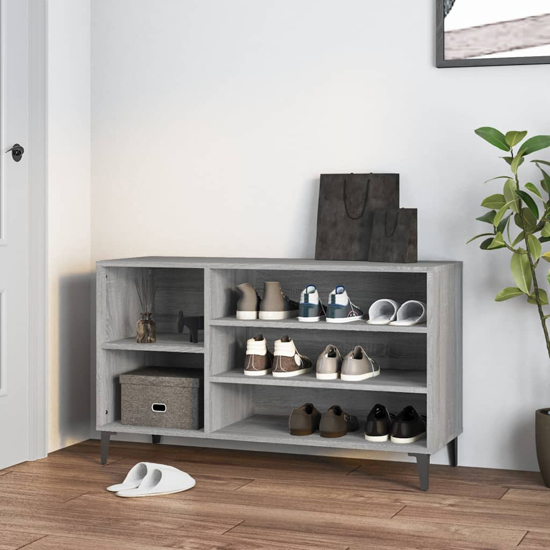 Clanton Wooden Shoe Storage Bench In Grey Sonoma Oak Furniture in Fashion