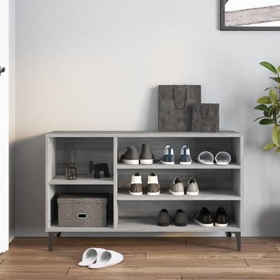 Product photograph of Clanton Wooden Shoe Storage Bench In Grey Sonoma Oak from Furniture in Fashion