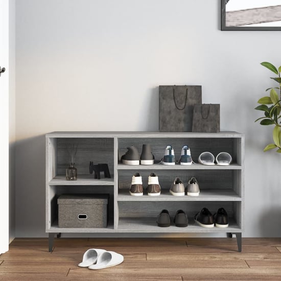 Photo of Clanton wooden shoe storage bench in grey sonoma oak