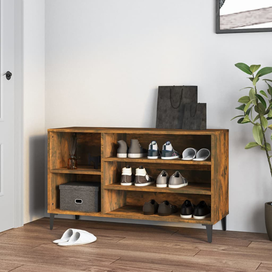 Clanton Wooden Shoe Storage Bench In Smoked Oak