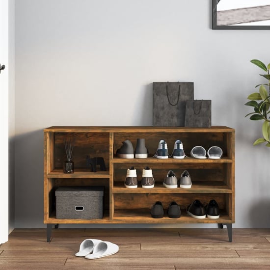 Product photograph of Clanton Wooden Shoe Storage Bench In Smoked Oak from Furniture in Fashion