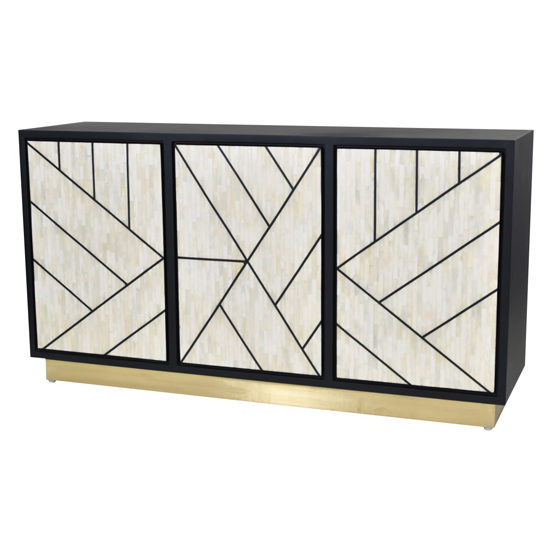 Clapham Wooden Abstract Sideboard With 3 Doors In Bone Inlay_2