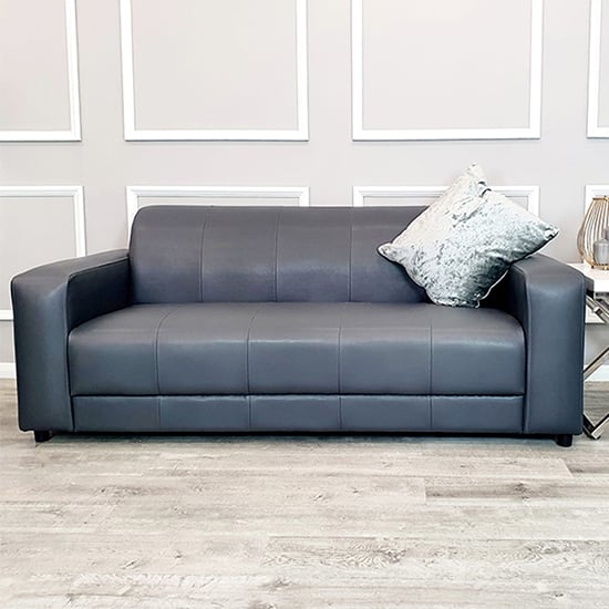 Clapton Faux Leather 3 Seater Sofa In Dark Grey_1
