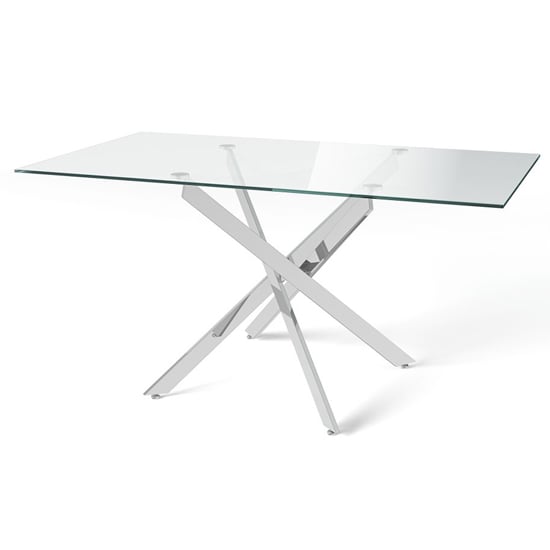 Photo of Calke rectangular glass dining table with chrome legs