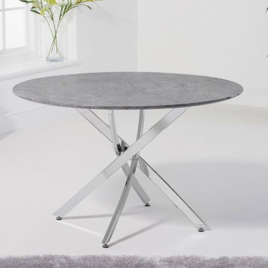 Clora Round Marble Effect Dining Table In Grey With Chrome Legs Sale