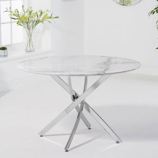Clora Round Wooden Dining Table In White Marble Effect_2