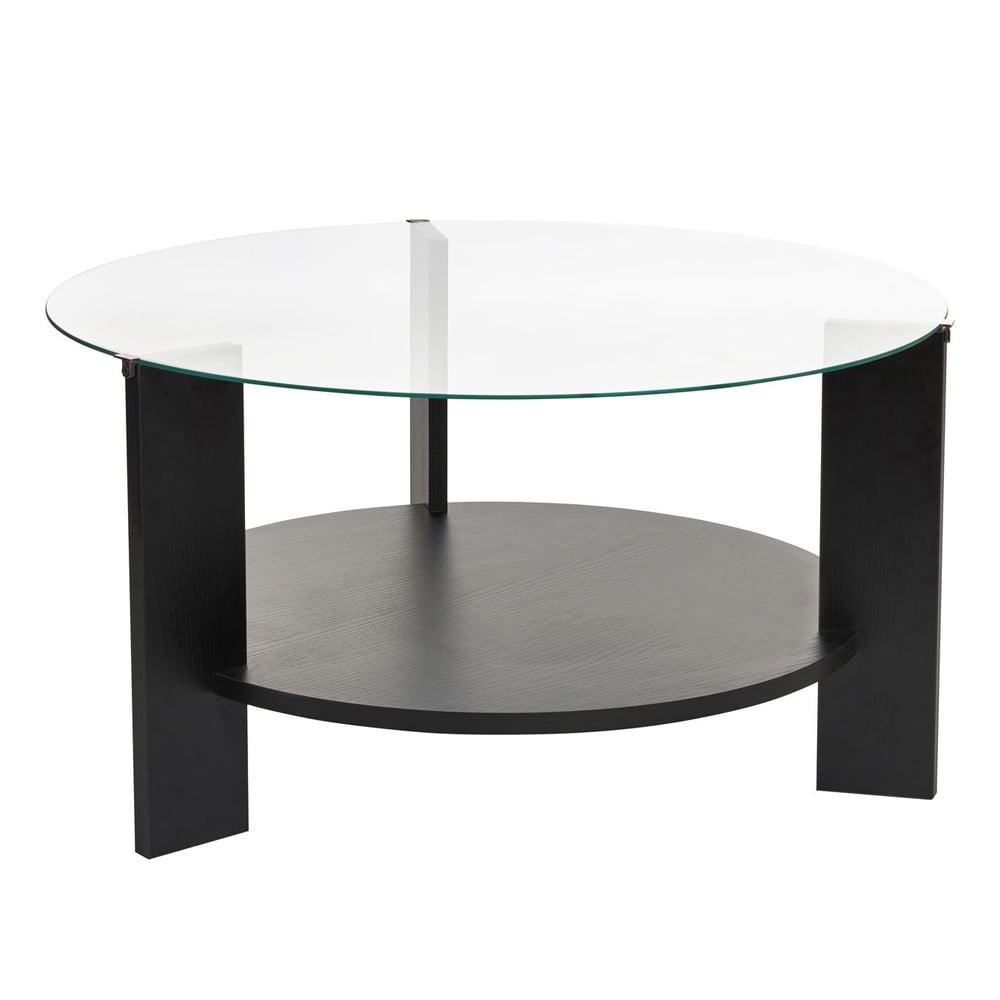 Clarae Clear Tempered Glass Coffee Table with Black Wooden Base