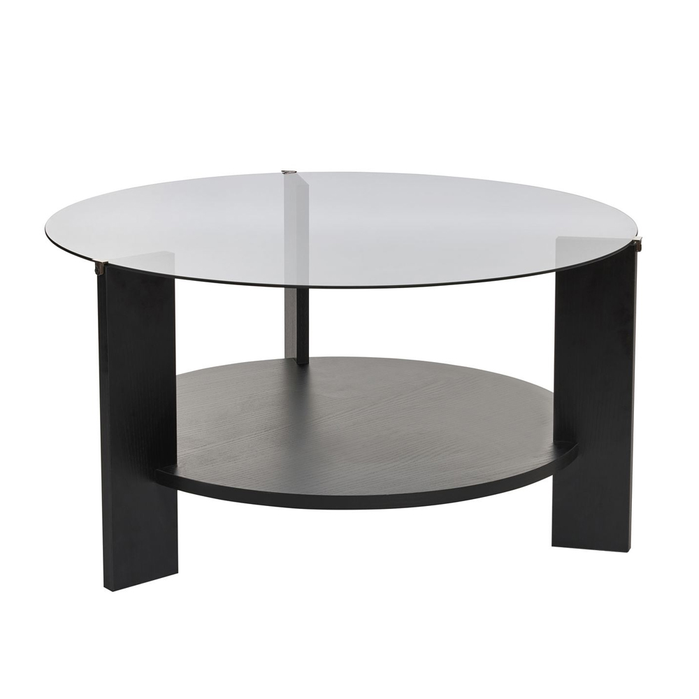 Clarae Fume Tempered Glass Coffee Table with Black Wooden Base