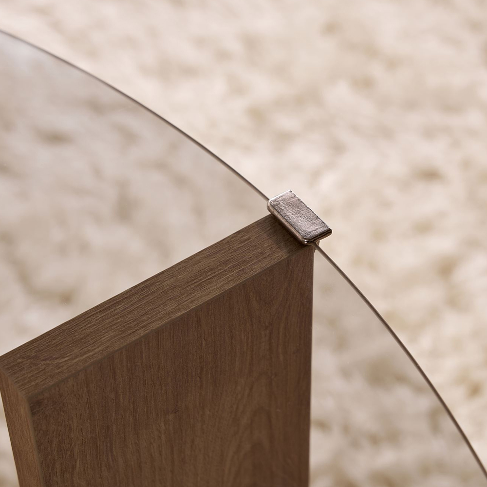 Clarae Fume Tempered Glass Coffee Table with Sapphire Oak Wooden Base