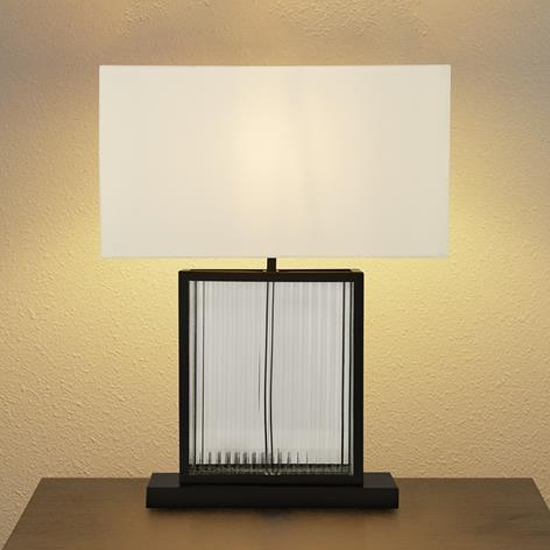 Read more about Clarendon off white velvet shade table lamp in matt black