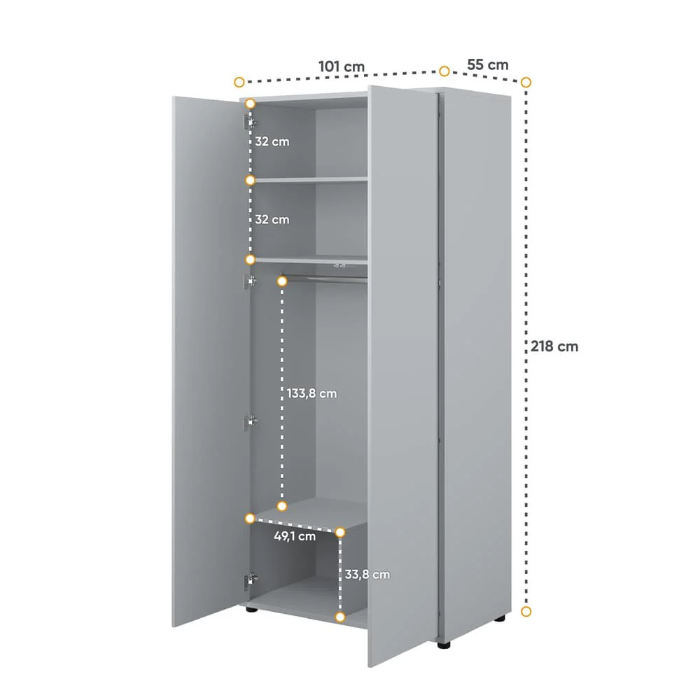 Clarion Wooden Wardrobe With 2 Doors In Grey