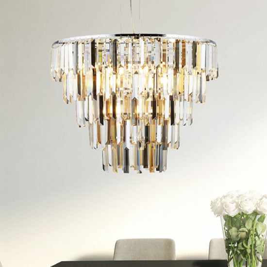 Photo of Clarissa 9 pendant light in chrome with crystal prism drops