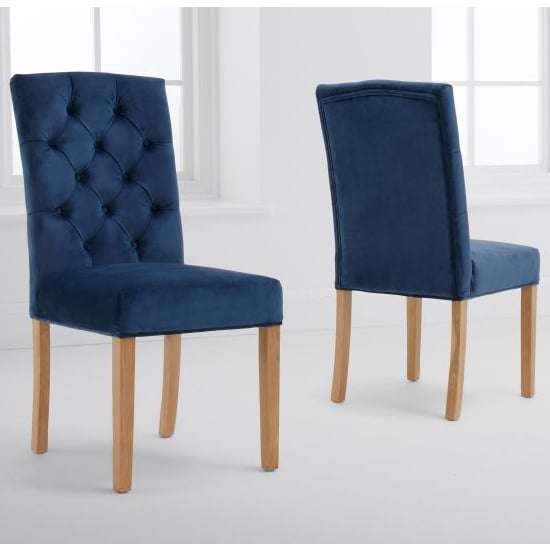 Clarisse Blue Velvet Dining Chairs With Oak Legs In A Pair FiF