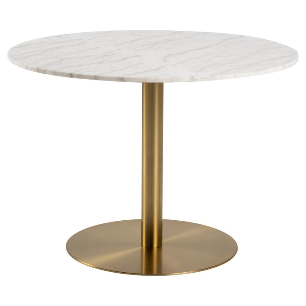 Clarkston Marble Dining Table With Gold Base In White Guangxi