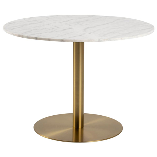 Read more about Clarkston marble dining table in guangxi white with brass base