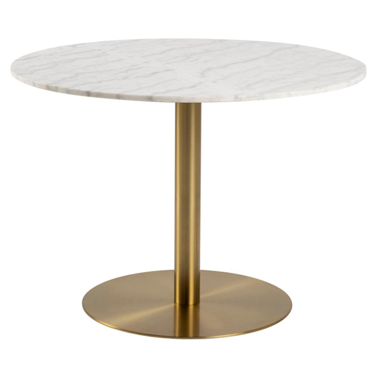 Product photograph of Clarkston Marble Dining Table Large With Brass Base In White from Furniture in Fashion