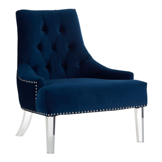 Photo of Clarox button tufted fabric accent chair in blue