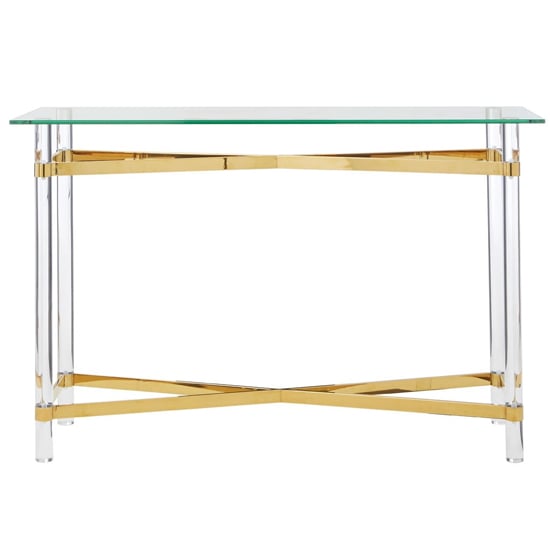 Clarox Rectangular Glass Console Table In Clear And Gold_2