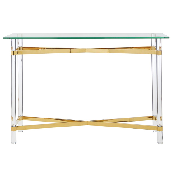 Clarox Rectangular Glass Console Table In Clear And Gold