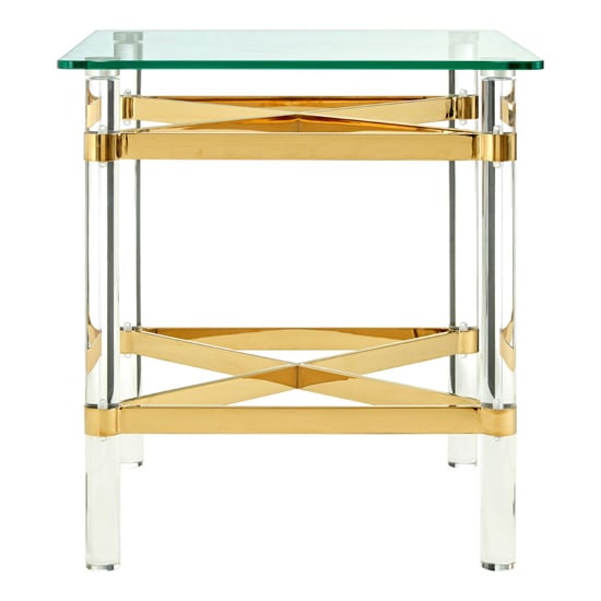 Clarox Square Glass End Table In Clear And Gold