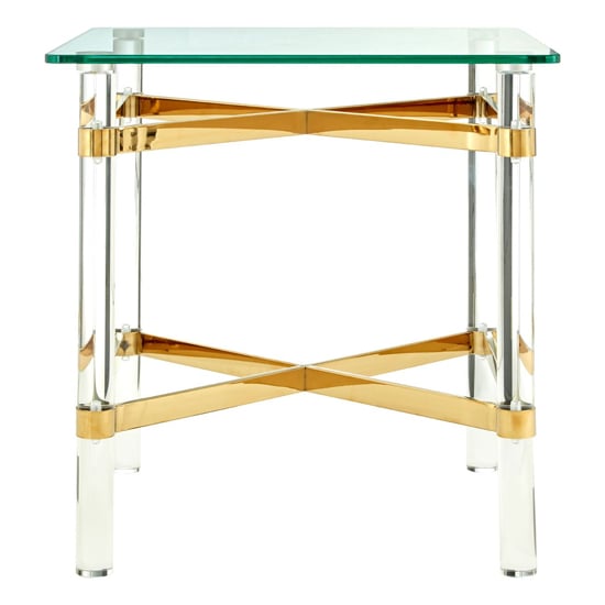 Clarox Square Glass End Table In Clear And Gold