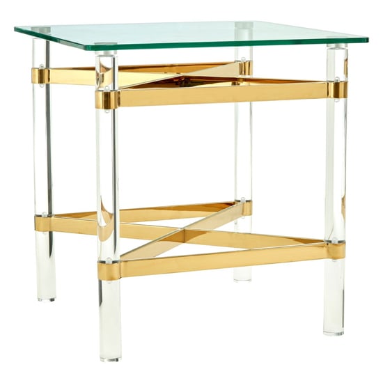 Clarox Square Glass End Table In Clear And Gold