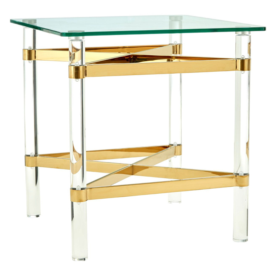 Photo of Clarox square glass end table in clear and gold