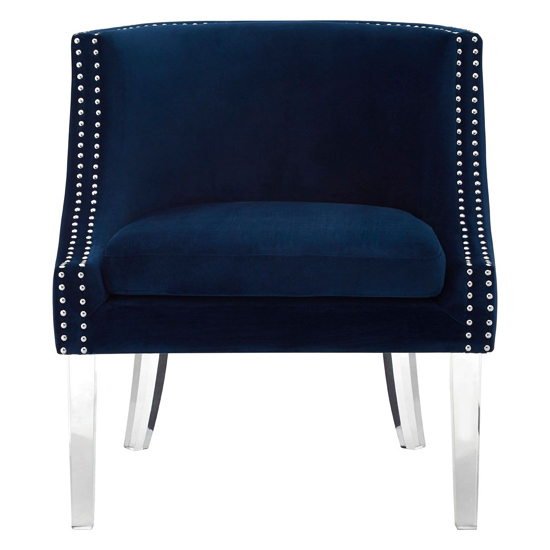 Clarox Upholstered Curved Velvet Armchair In Blue