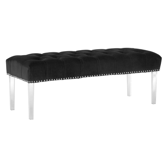 Clarox Velvet Upholstered Dining Bench In Black