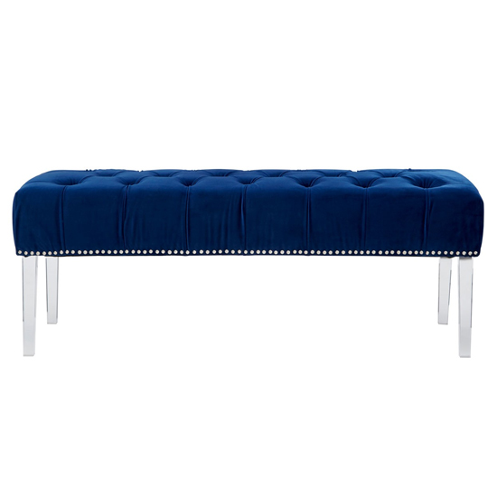 Clarox Velvet Upholstered Dining Bench In Blue_2